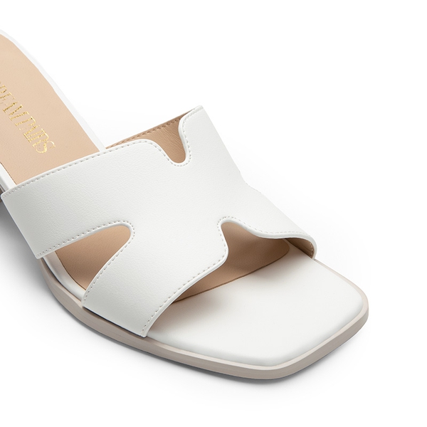 Square Toe Cut Out Sandals - WHITE-PU - 7
